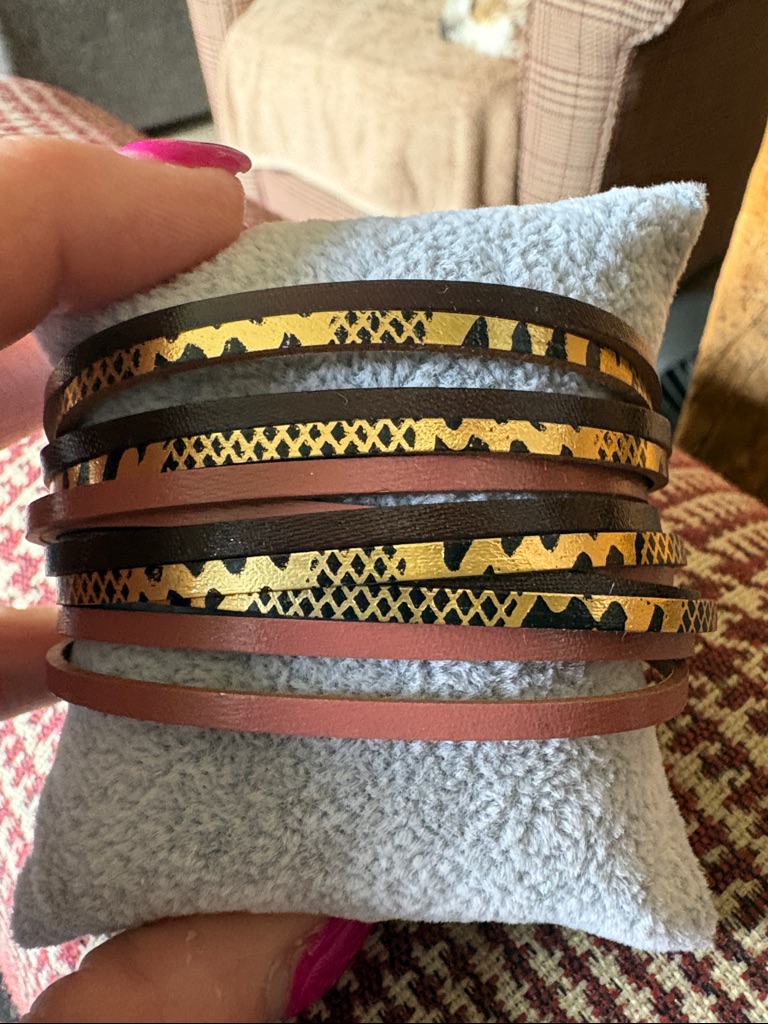 Multi-Row Brown And Gold Leather Wrap Bracelet